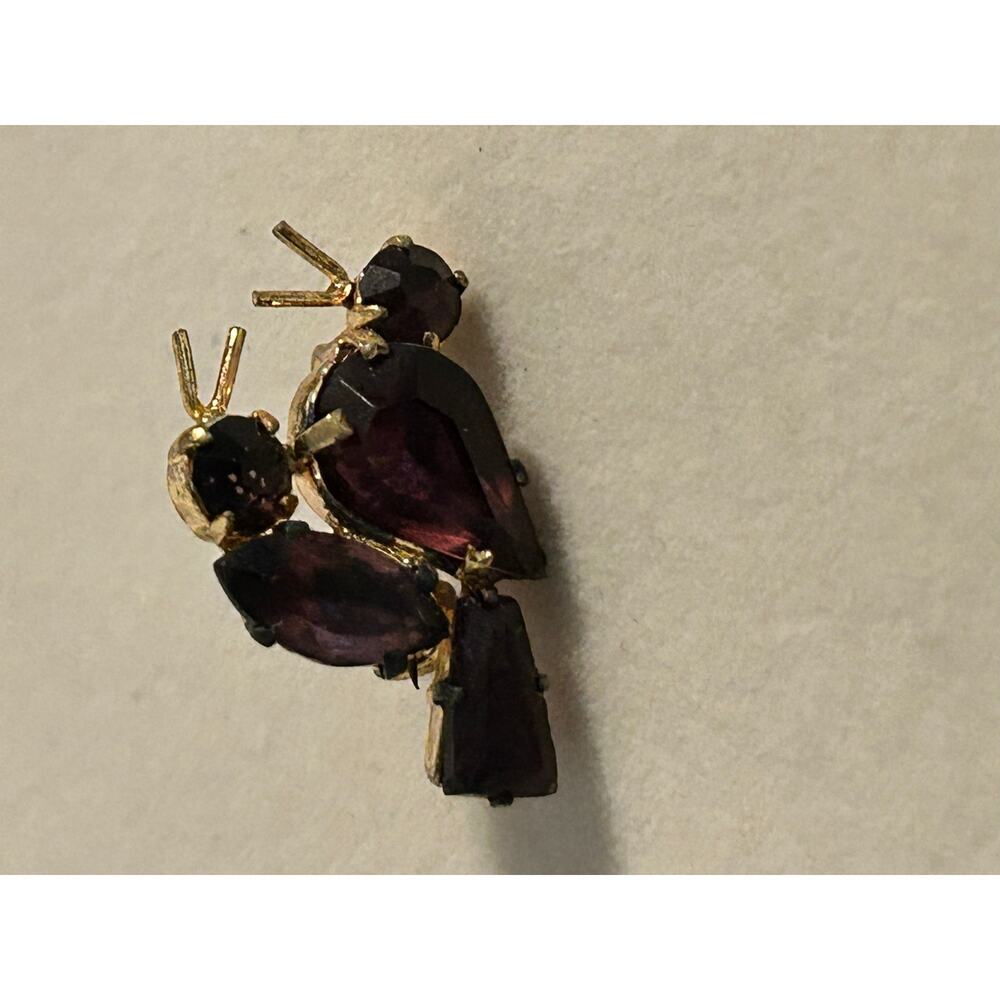 Antique 1920s Czech Lovebirds Brooch Pin Amethyst Purple Glass Stamped Czecho